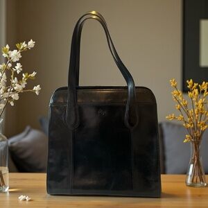 Monsac Classic Black Leather Tote